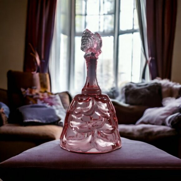 Vintage Fenton Handmade Dusty Rose Draped Pattern Butterfly Glass Bell #9265-DK - Picture 3 of 6